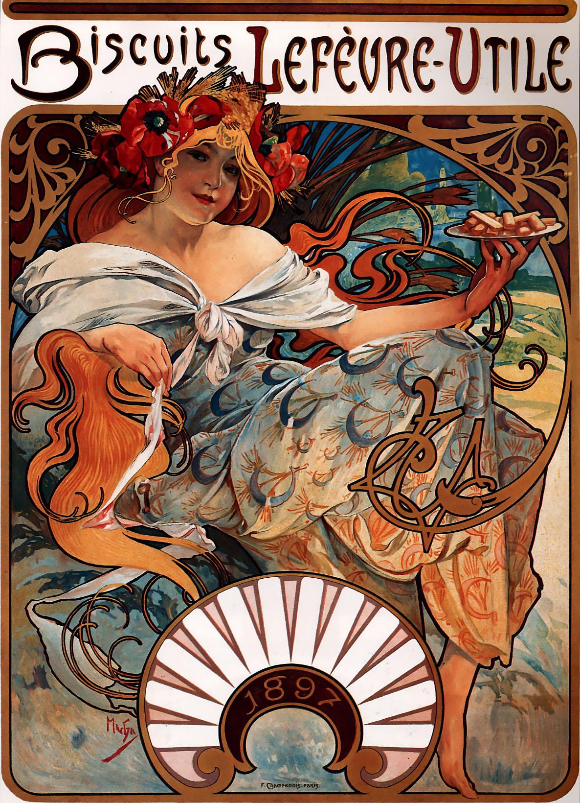 Biscuits Lefèvre-Utile — Alphonse Mucha, original artwork; not a product photo