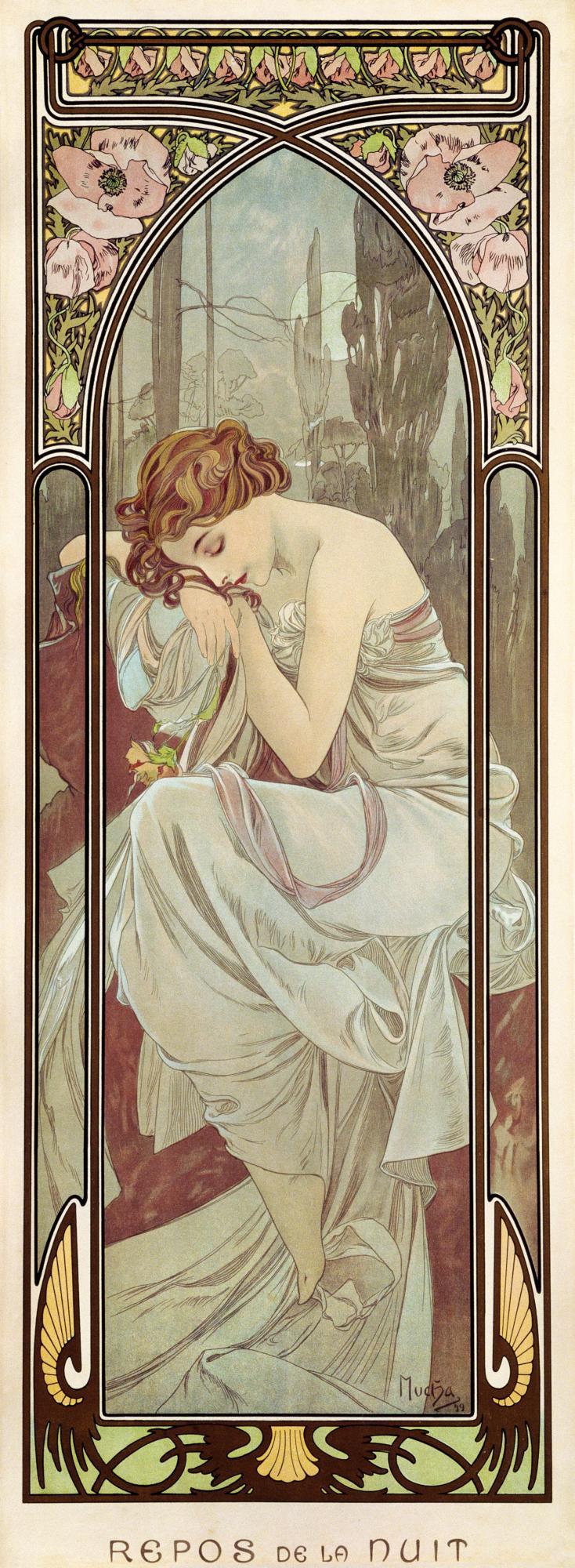 Night’s Rest — Alphonse Mucha, original artwork; not a product photo