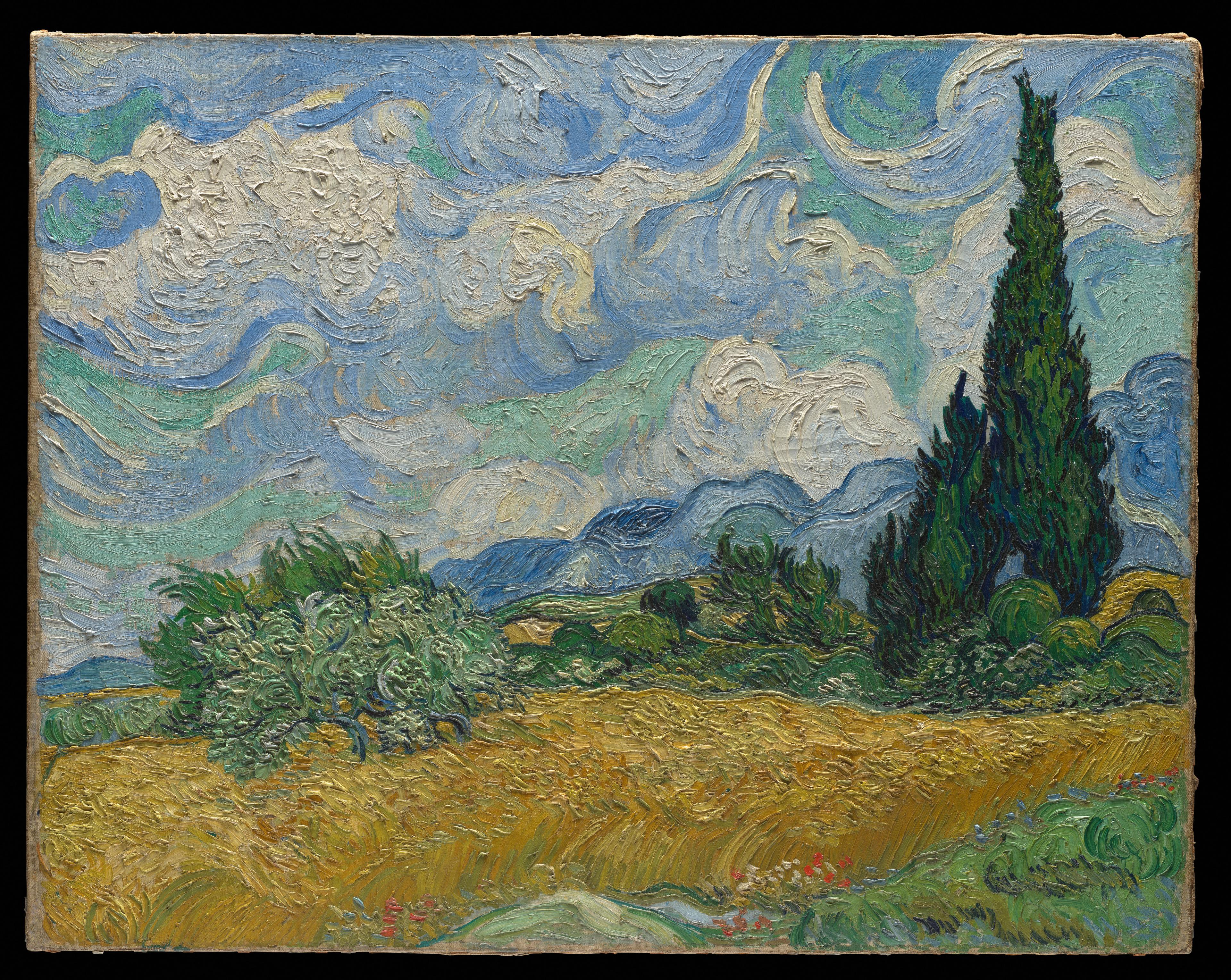 Wheat Field with Cypresses — Vincent van Gogh, original artwork; not a product photo