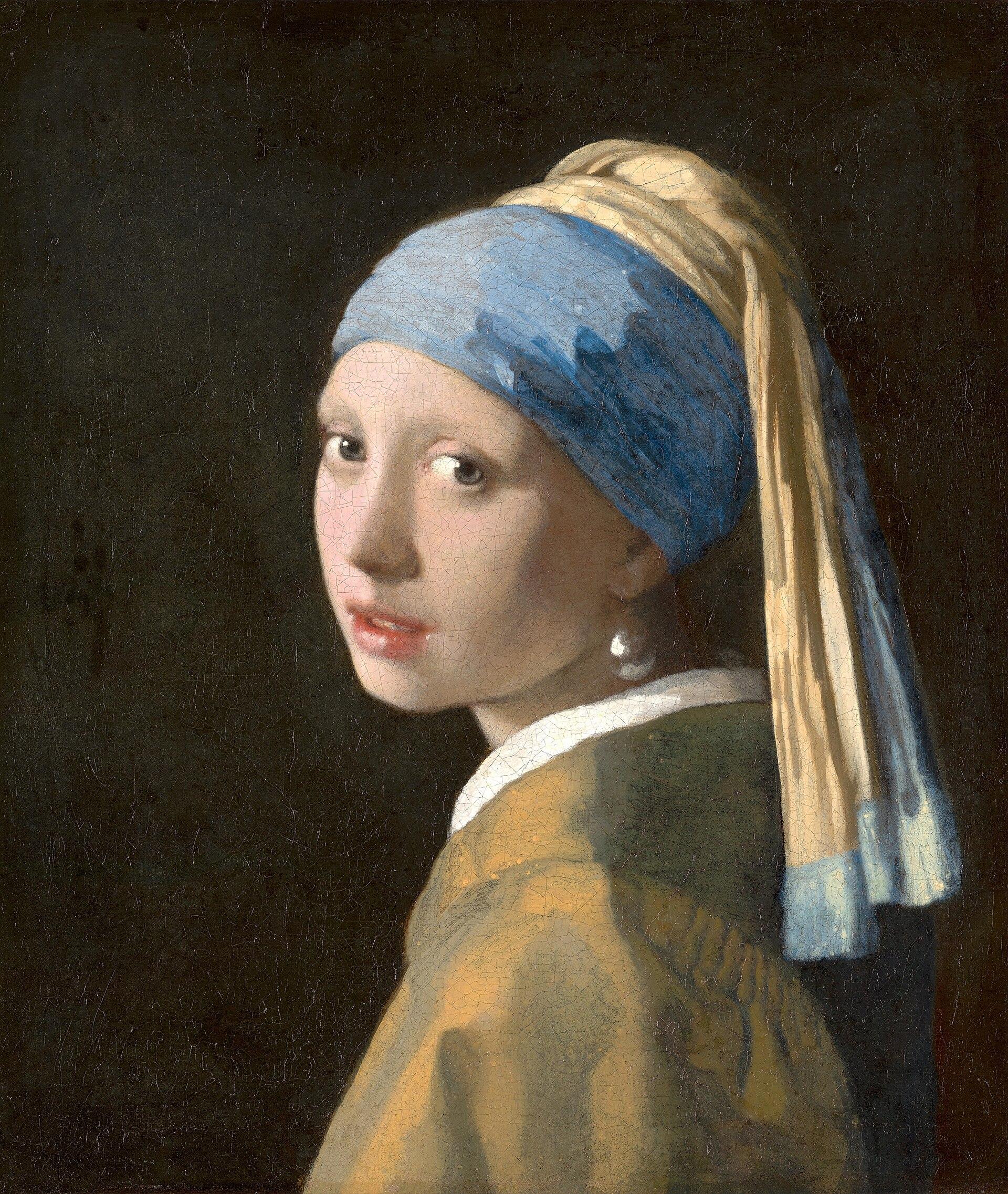 La joven de la perla — Johannes Vermeer, obra original; no foto del producto